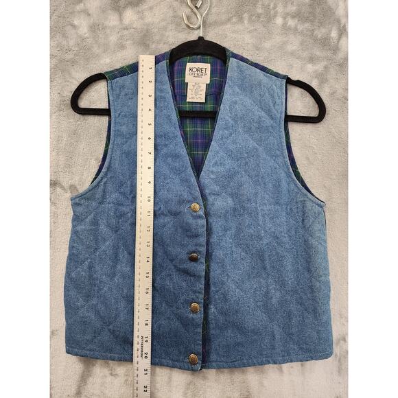 Vintage Koret City Blues Quilted Denim Snap Vest Plaid Crop Pant Set Size 8 Blue - Picture 7 of 16